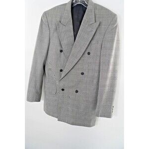 Vintage PIERRE BALMAIN Paris Men 39L Wool Blazer Jacket Designer Grey Glen Plaid
